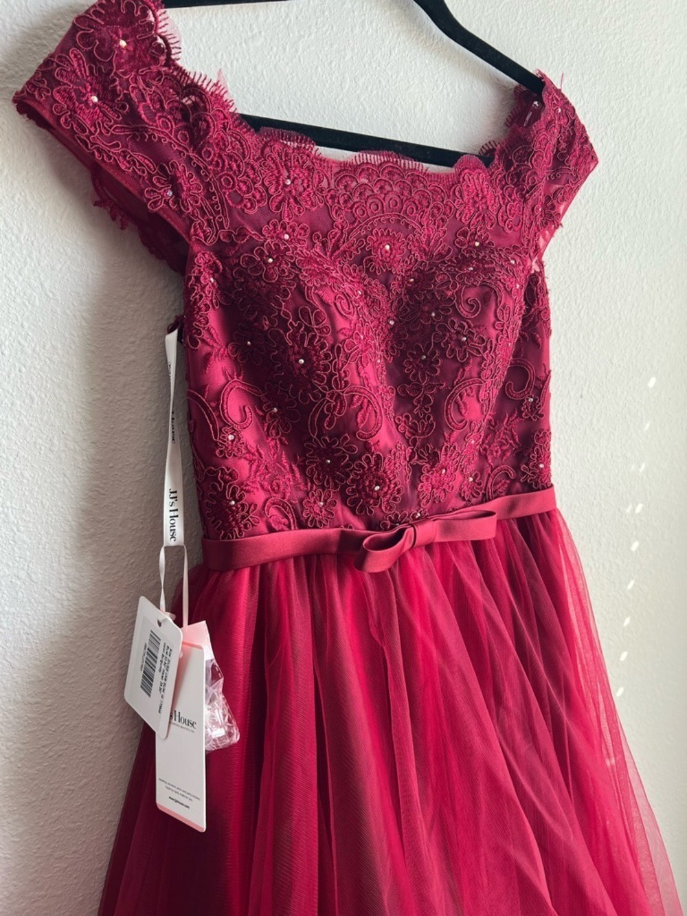 JJs House Burgundy Off-the-Shoulder High-Low Tulle Ball Gown - Picture 8 of 8